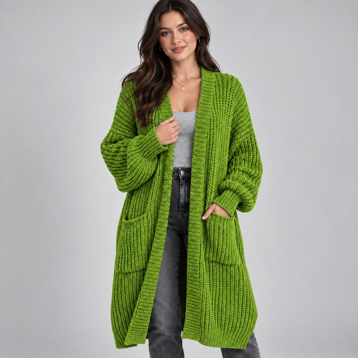 Women's Longline Chunky Knit Open Cardigan