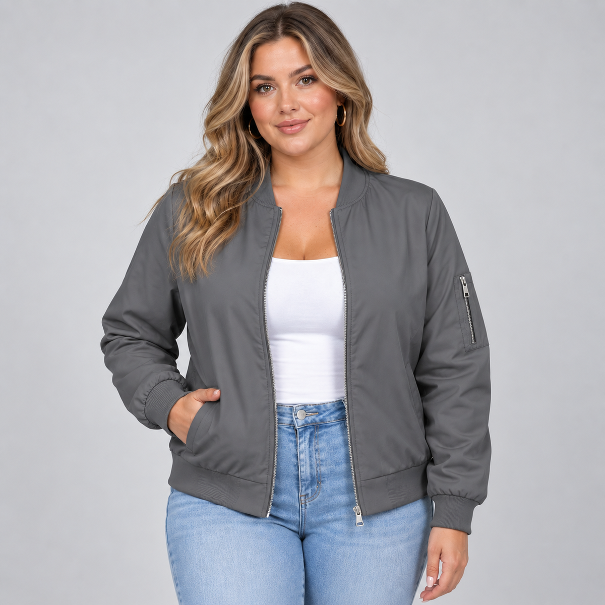 Women's Classic Zip-Up Bomber Jacket