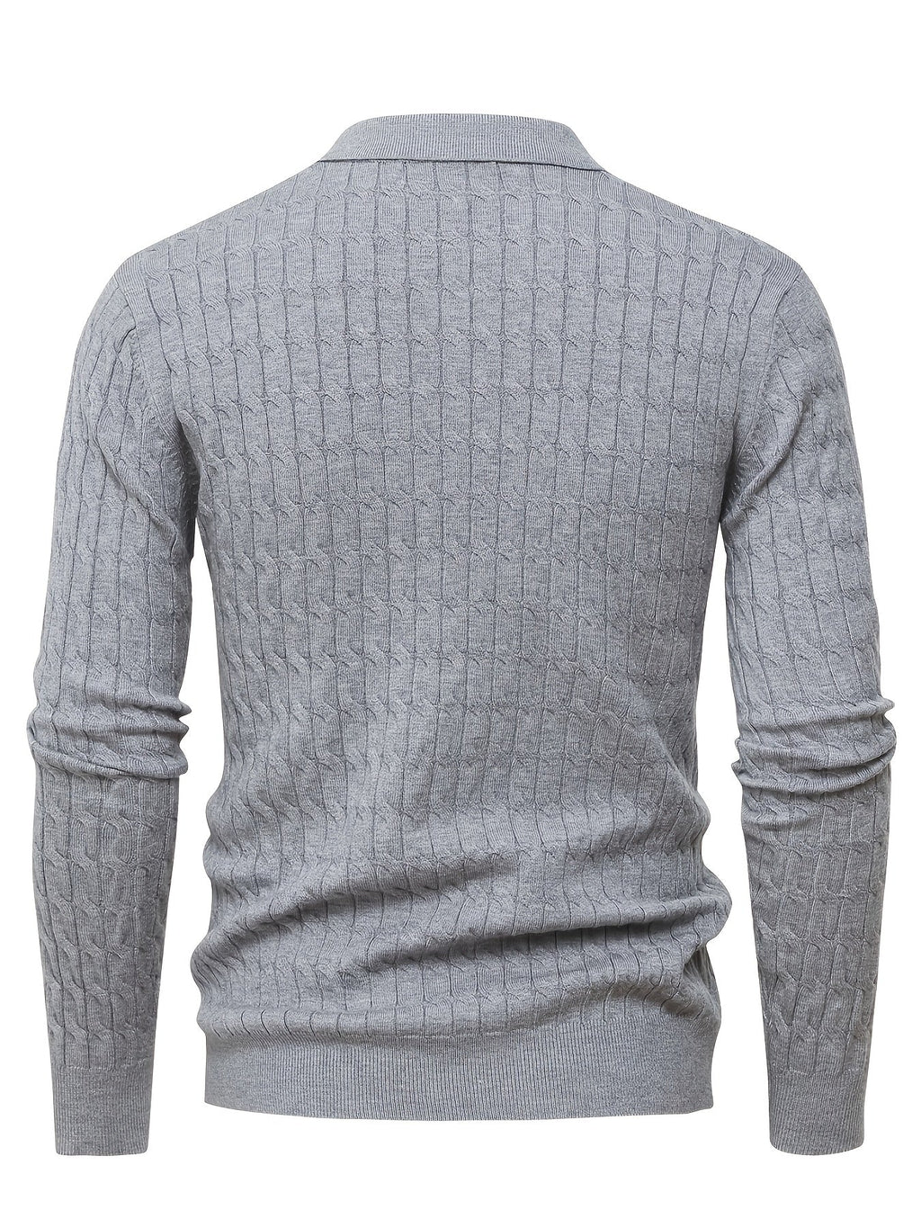 Men's long-sleeve cable knit polo sweater with Johnny collar