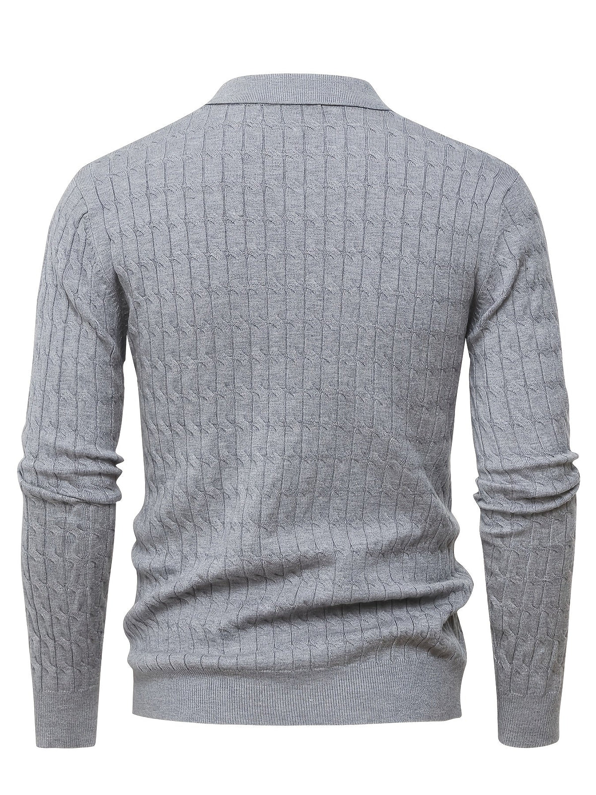 Men's long-sleeve cable knit polo sweater with Johnny collar