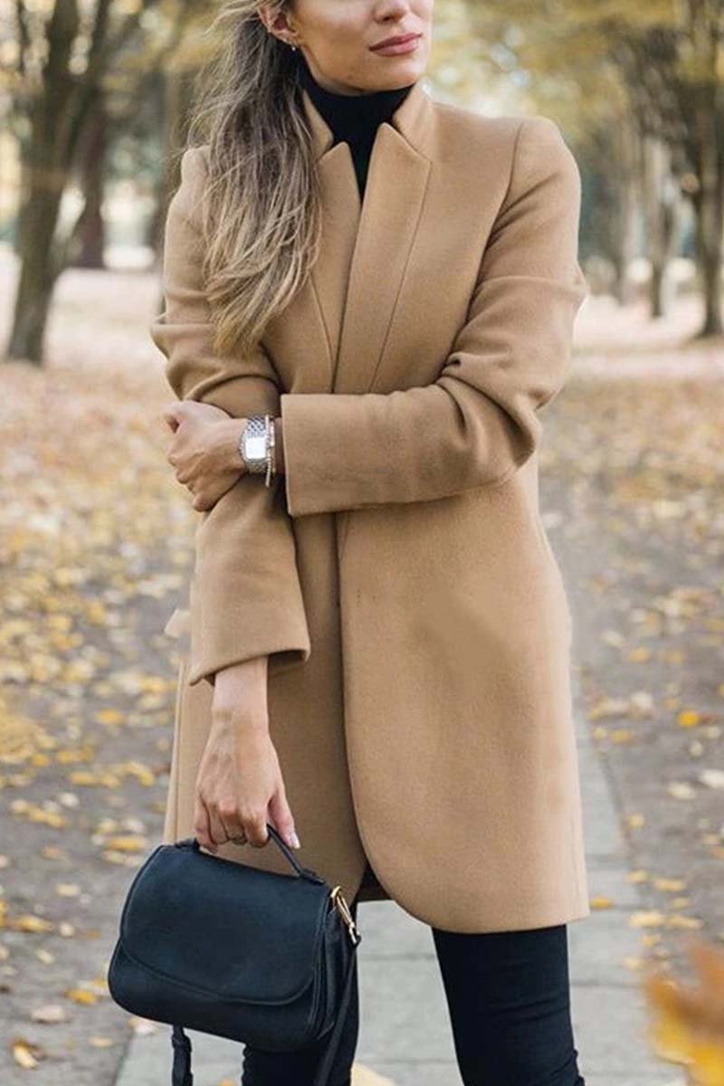 Women's longline open front blazer coat with notched lapels and long sleeves