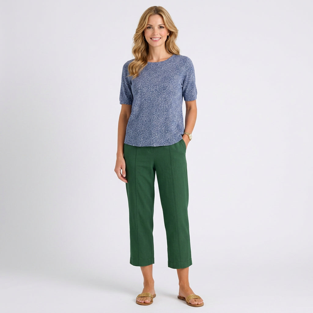Women’s Cropped Linen Pants – Elastic Waist Tapered Leg Style