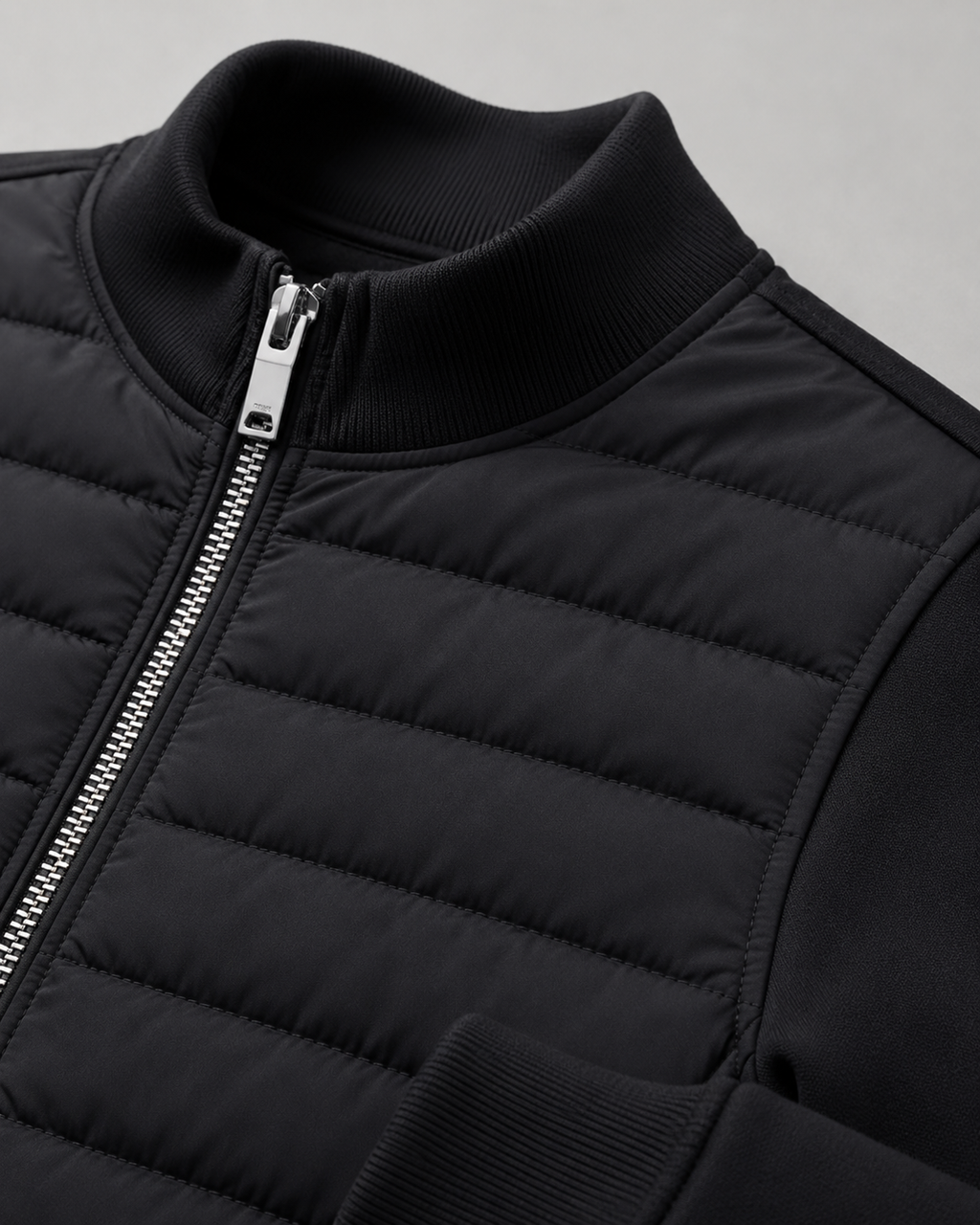 Men's quilted hybrid jacket with stand collar and full front zipper