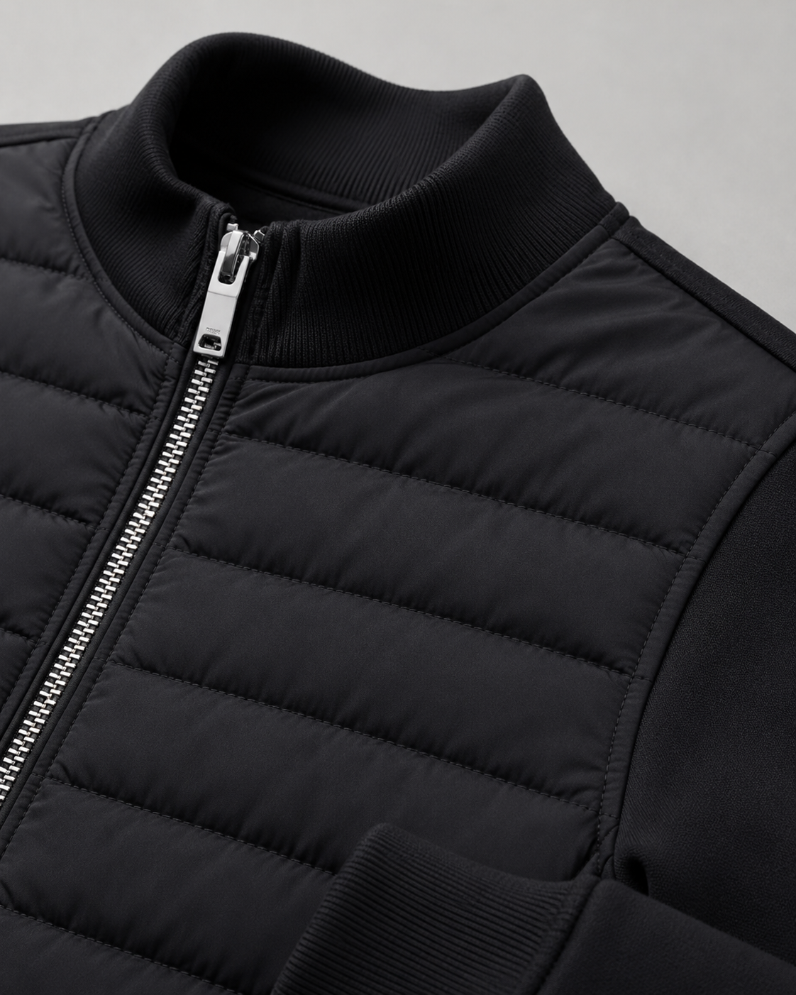 Men's quilted hybrid jacket with stand collar and full front zipper