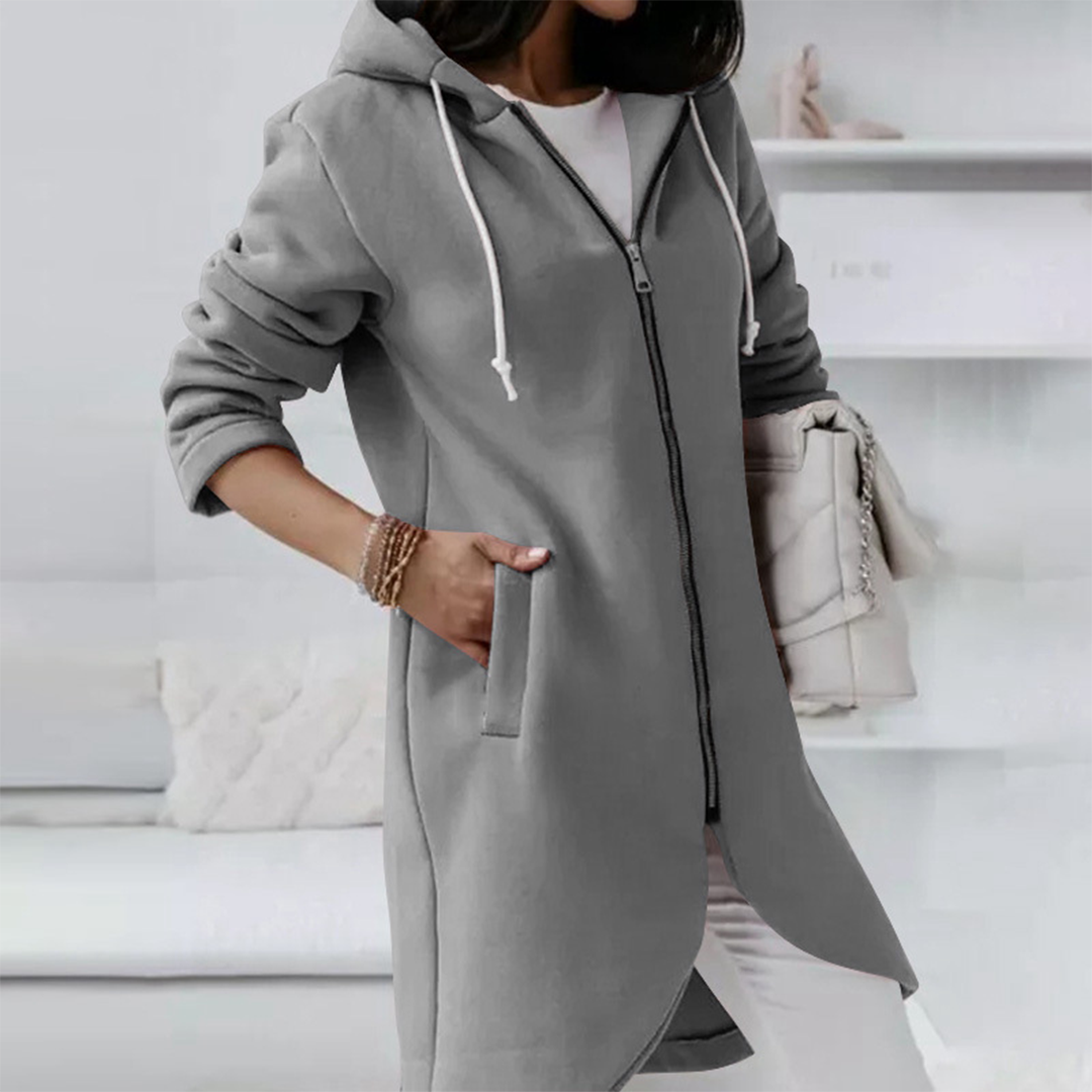 Women's Longline Zip-Up Hoodie with Curved Hem