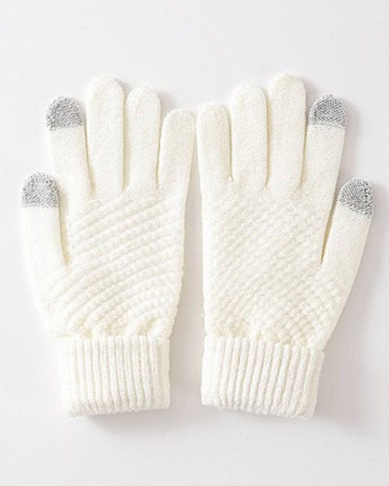 Women's textured knit gloves with ribbed cuffs and touchscreen fingertips