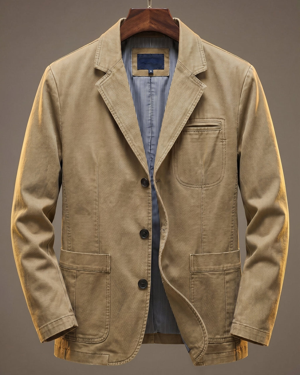 Men's Washed Twill Three-Button Casual Blazer