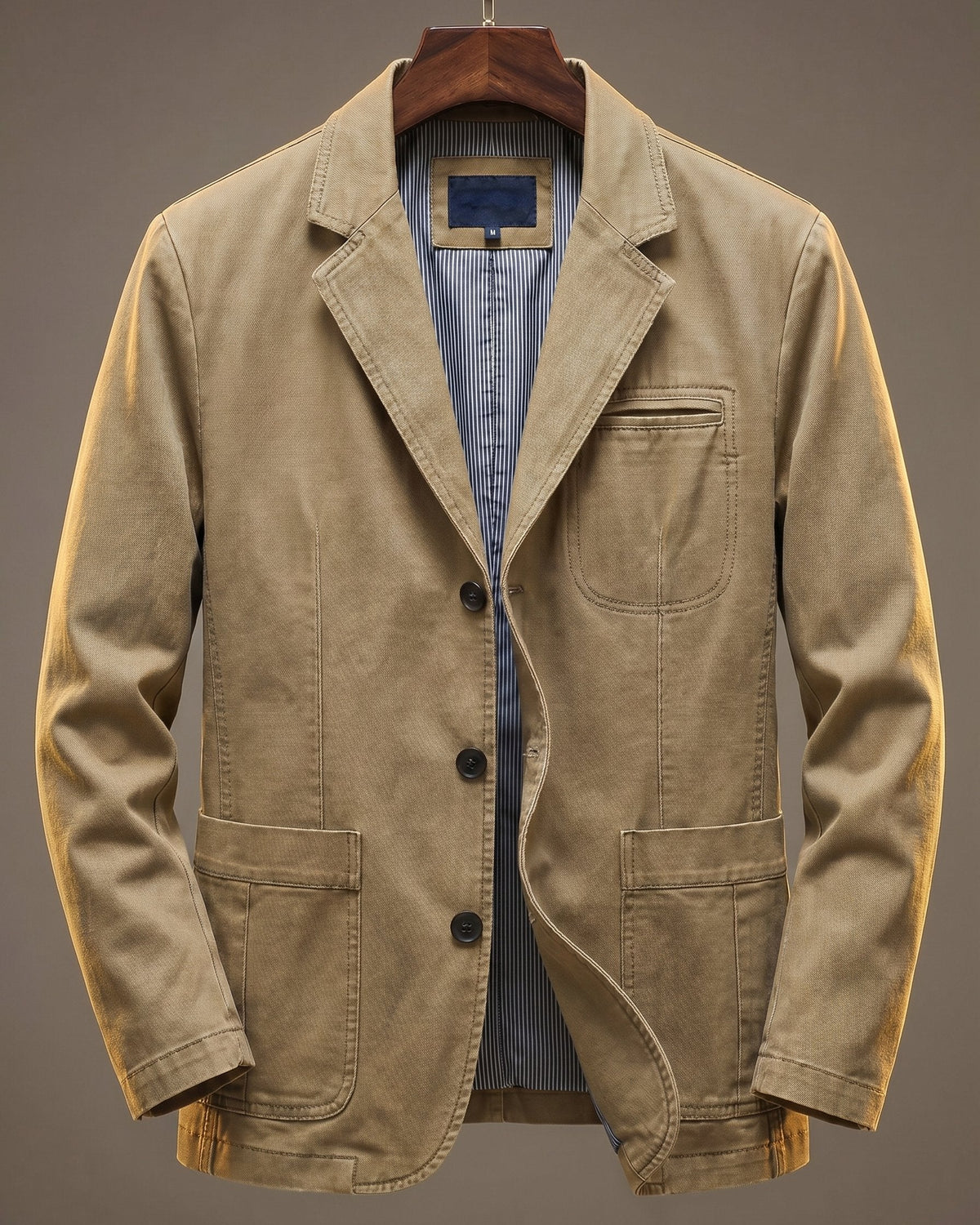 Men's Washed Twill Three-Button Casual Blazer