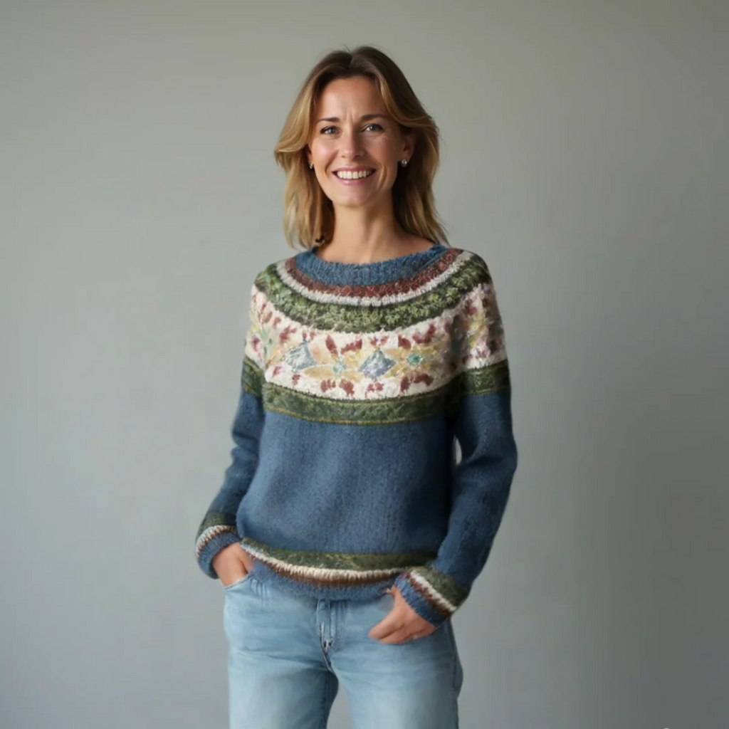 Women's Fair Isle Boat Neck Patterned Knit Sweater