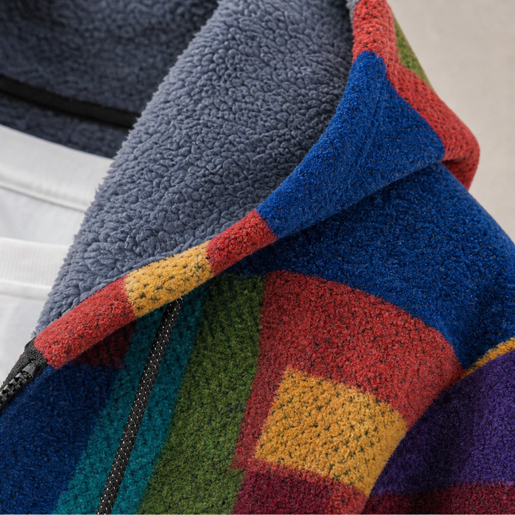 Women's Geometric Patchwork Sherpa Lined Hooded Jacket