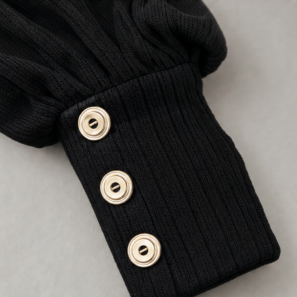 Top en maille côtelée à encolure carrée et poignets boutonnés pour femme