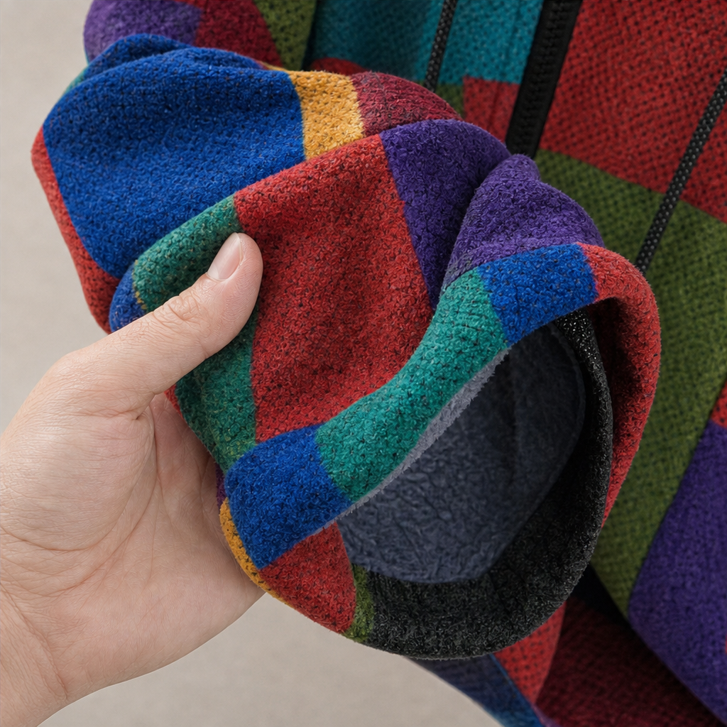 Women's Geometric Patchwork Sherpa Lined Hooded Jacket
