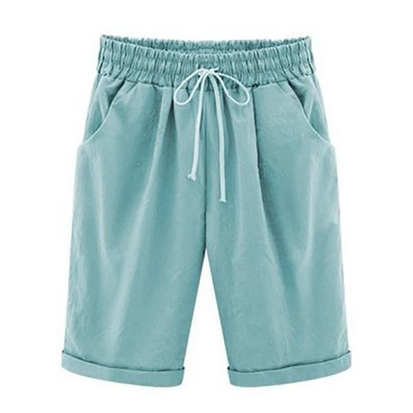 Elastic Waist Drawstring Bermuda Shorts with Cuffed Hem