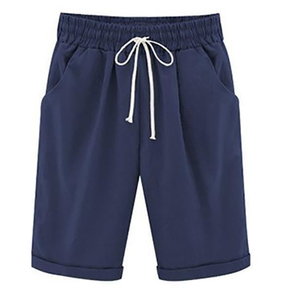 Elastic Waist Drawstring Bermuda Shorts with Cuffed Hem