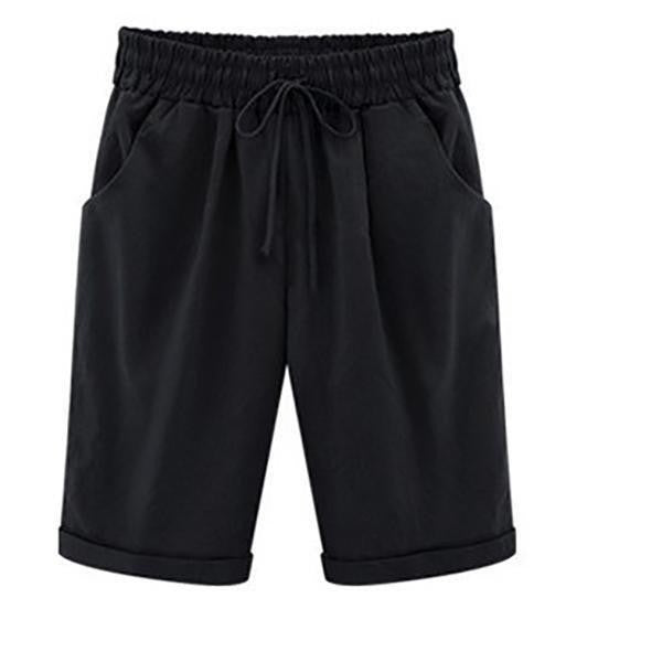 Elastic Waist Drawstring Bermuda Shorts with Cuffed Hem