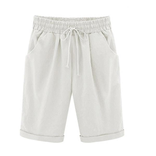 Elastic Waist Drawstring Bermuda Shorts with Cuffed Hem