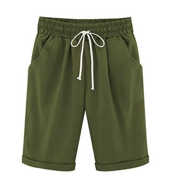 Elastic Waist Drawstring Bermuda Shorts with Cuffed Hem