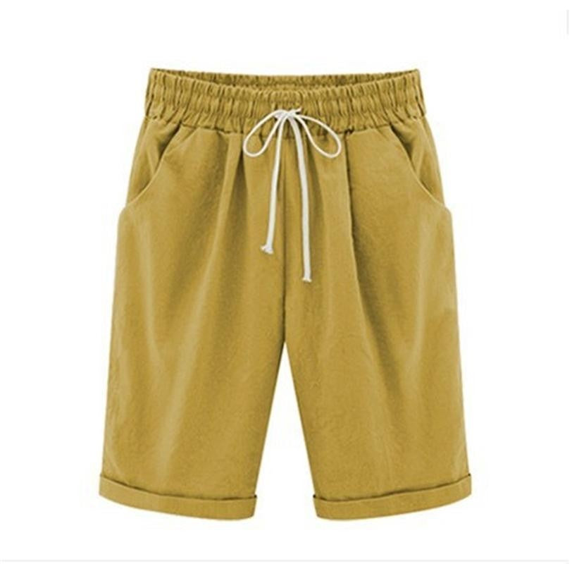 Elastic Waist Drawstring Bermuda Shorts with Cuffed Hem