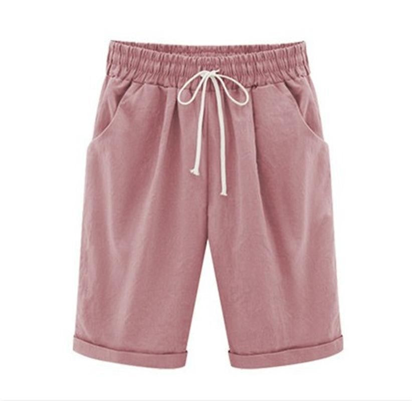 Elastic Waist Drawstring Bermuda Shorts with Cuffed Hem