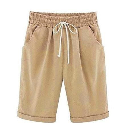Elastic Waist Drawstring Bermuda Shorts with Cuffed Hem