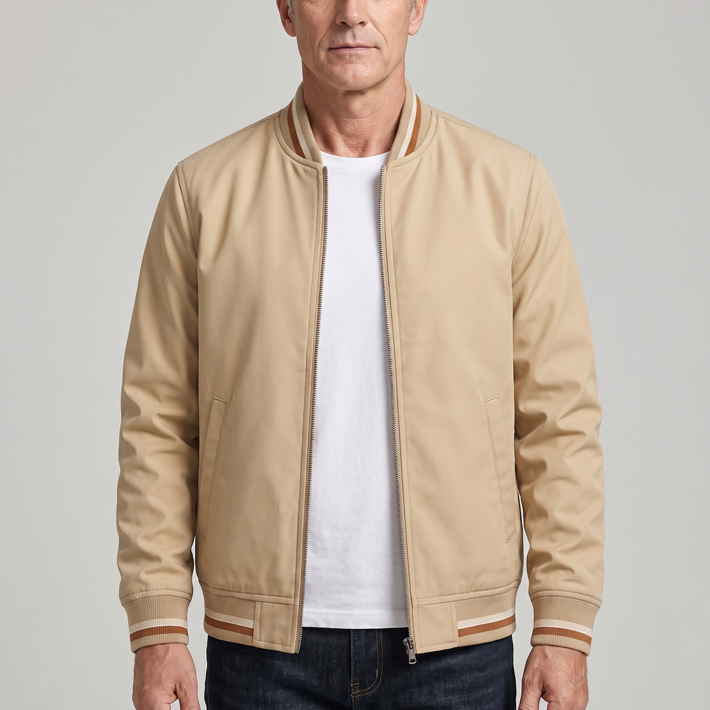 Men's Varsity Style Striped Trim Bomber Jacket