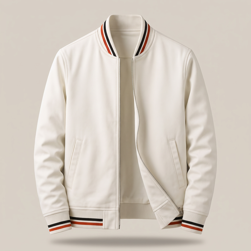 Men's Varsity Style Striped Trim Bomber Jacket