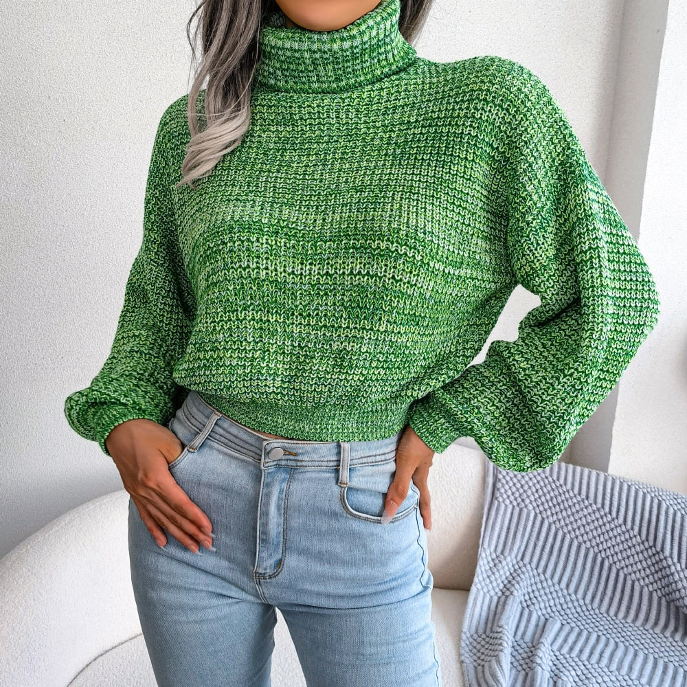 Women's Marled Turtleneck Cropped Knit Sweater