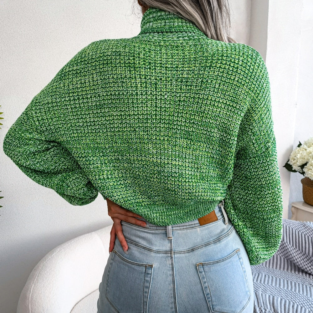 Women's Marled Turtleneck Cropped Knit Sweater