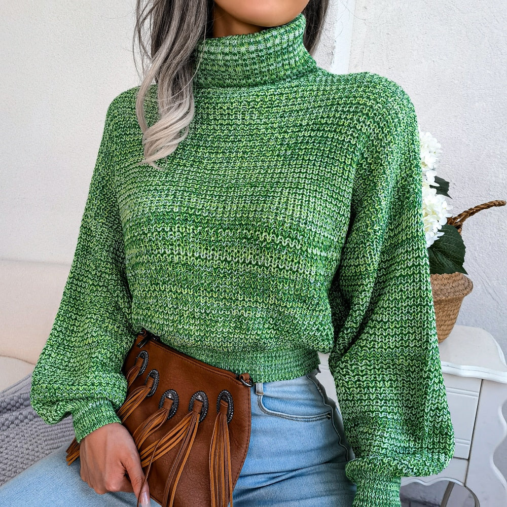 Women's Marled Turtleneck Cropped Knit Sweater
