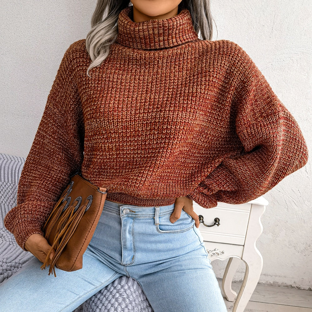 Women's Marled Turtleneck Cropped Knit Sweater
