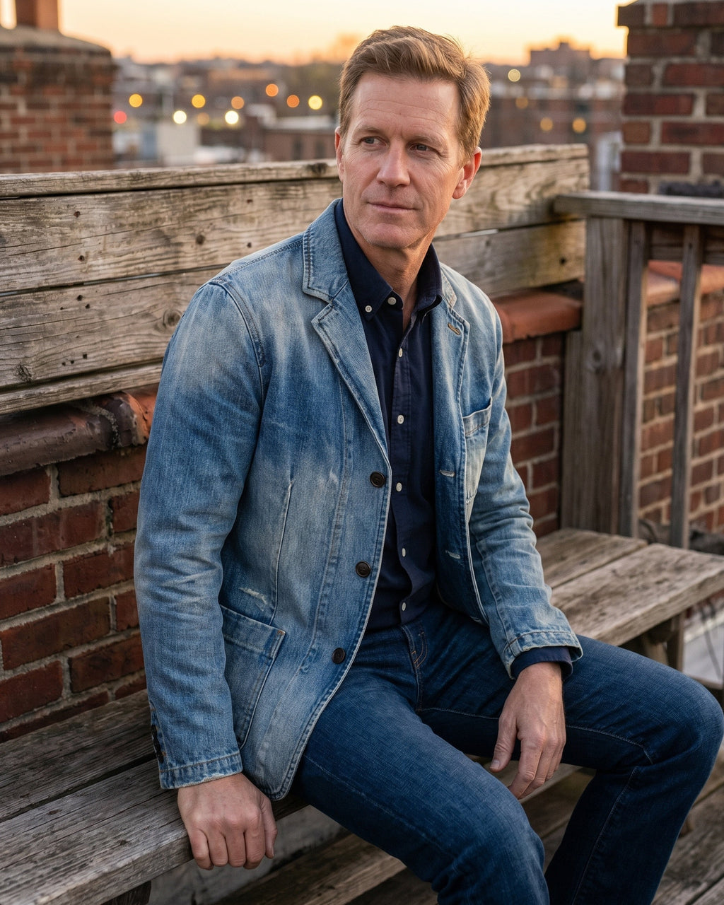 Men's Washed Twill Three-Button Casual Blazer