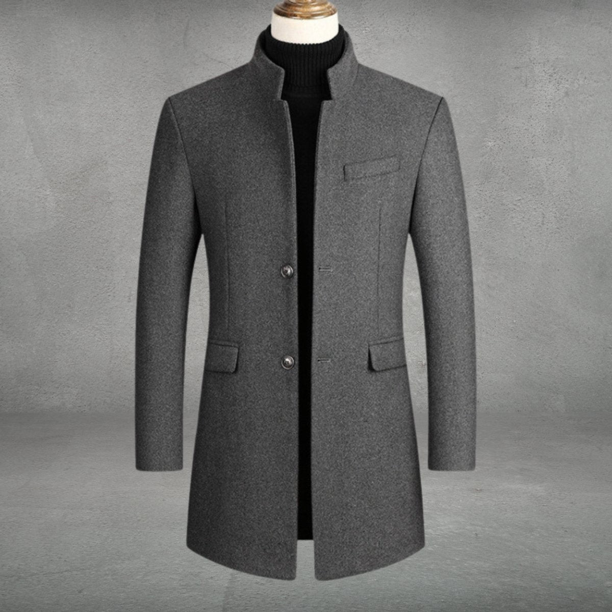 Manteau ajusté à col Mao pour homme