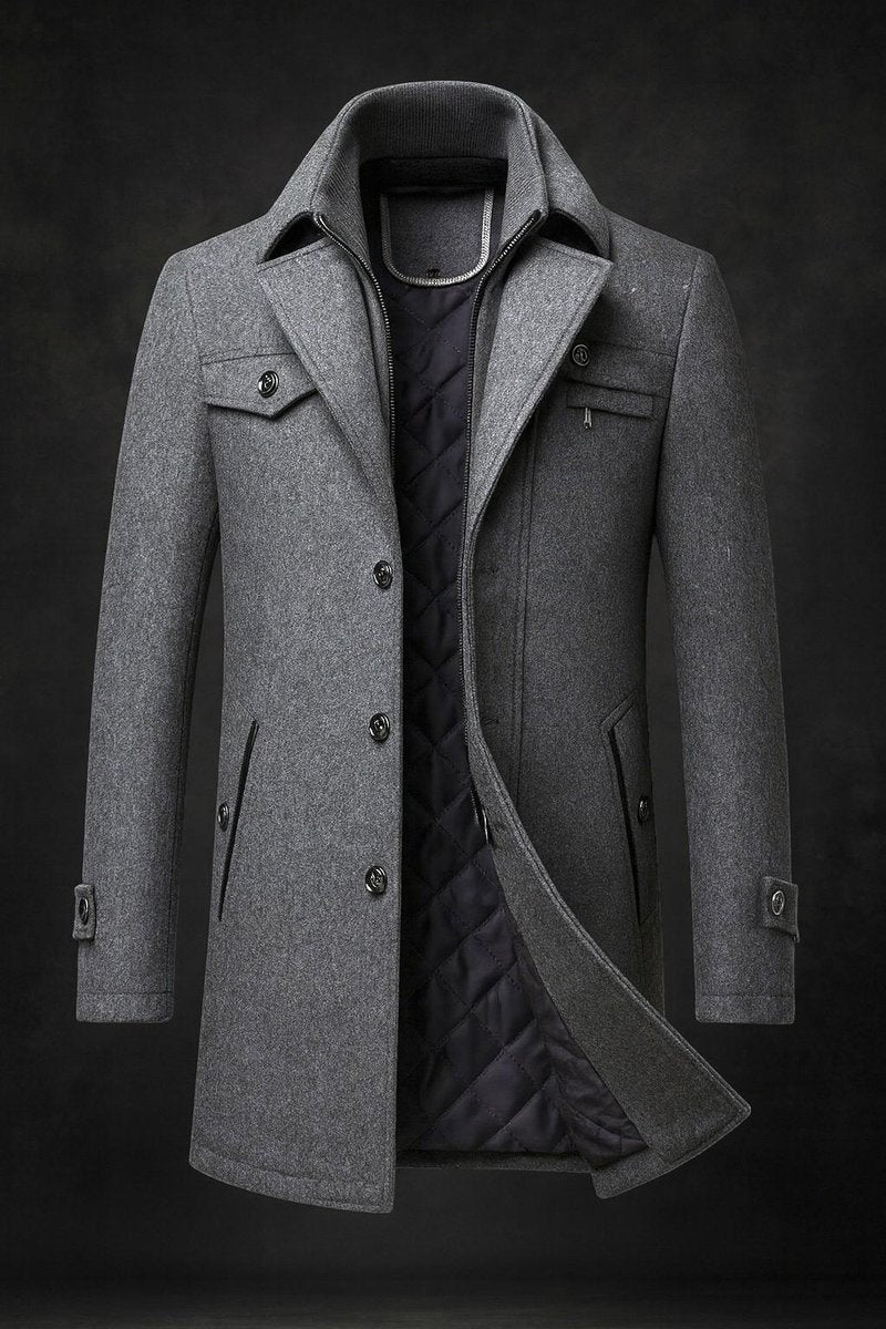 Manteau à double col doublé et matelassé pour homme