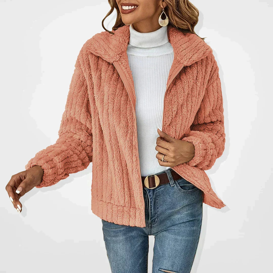 Women's Plush Textured Zip-Up Fleece Jacket