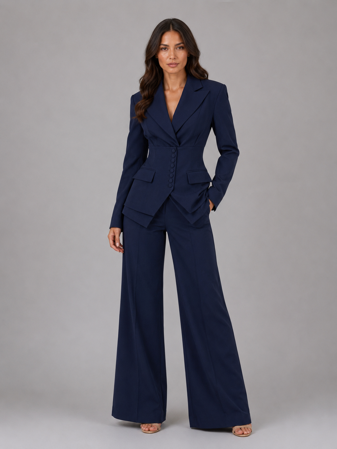 Women's Tailored Cinched-Waist Wide-Leg Suit Set