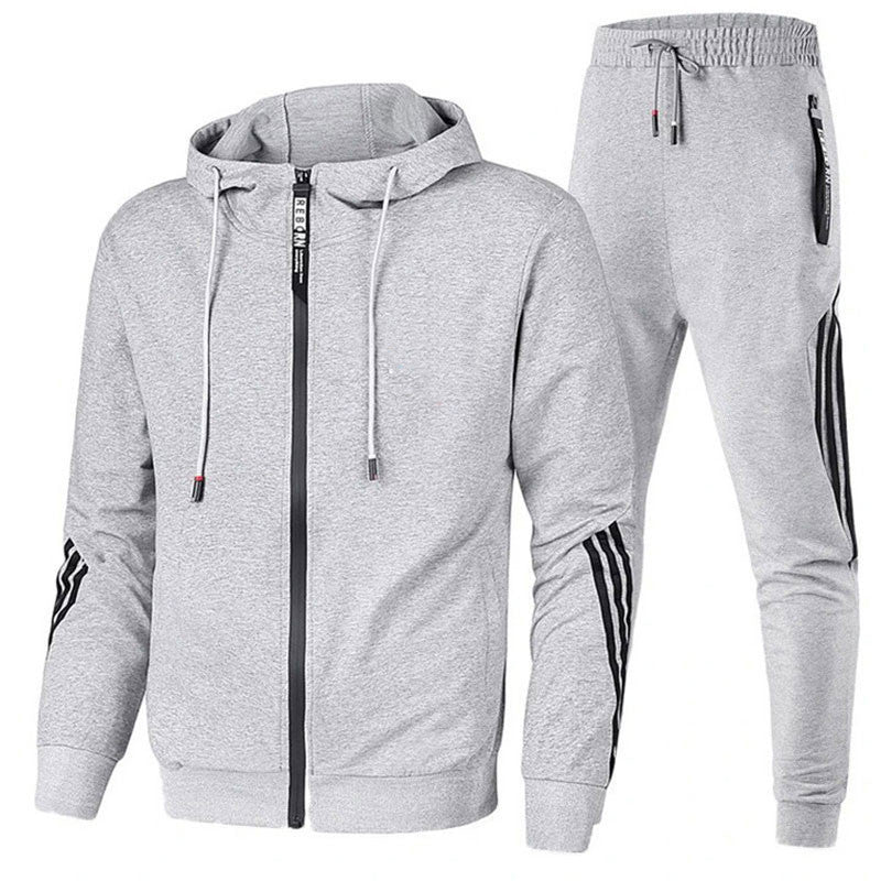 Survêtement à capuche pour homme, entièrement zippé, avec détails à rayures