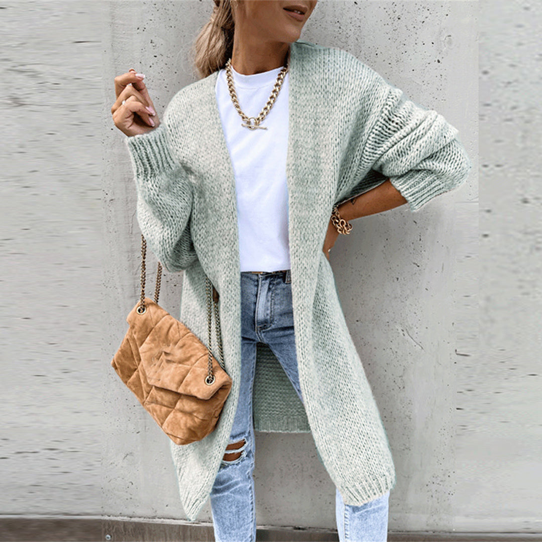 Women's chunky knit longline cardigan with open front and long sleeves