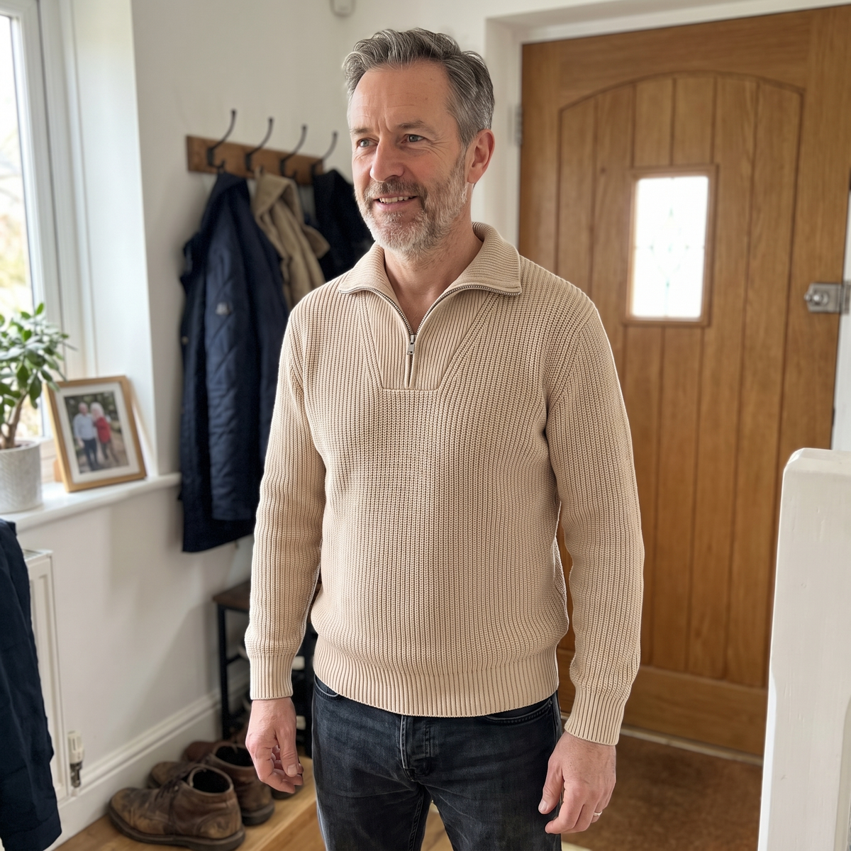 Men's Textured Quarter-Zip Knit Sweater
