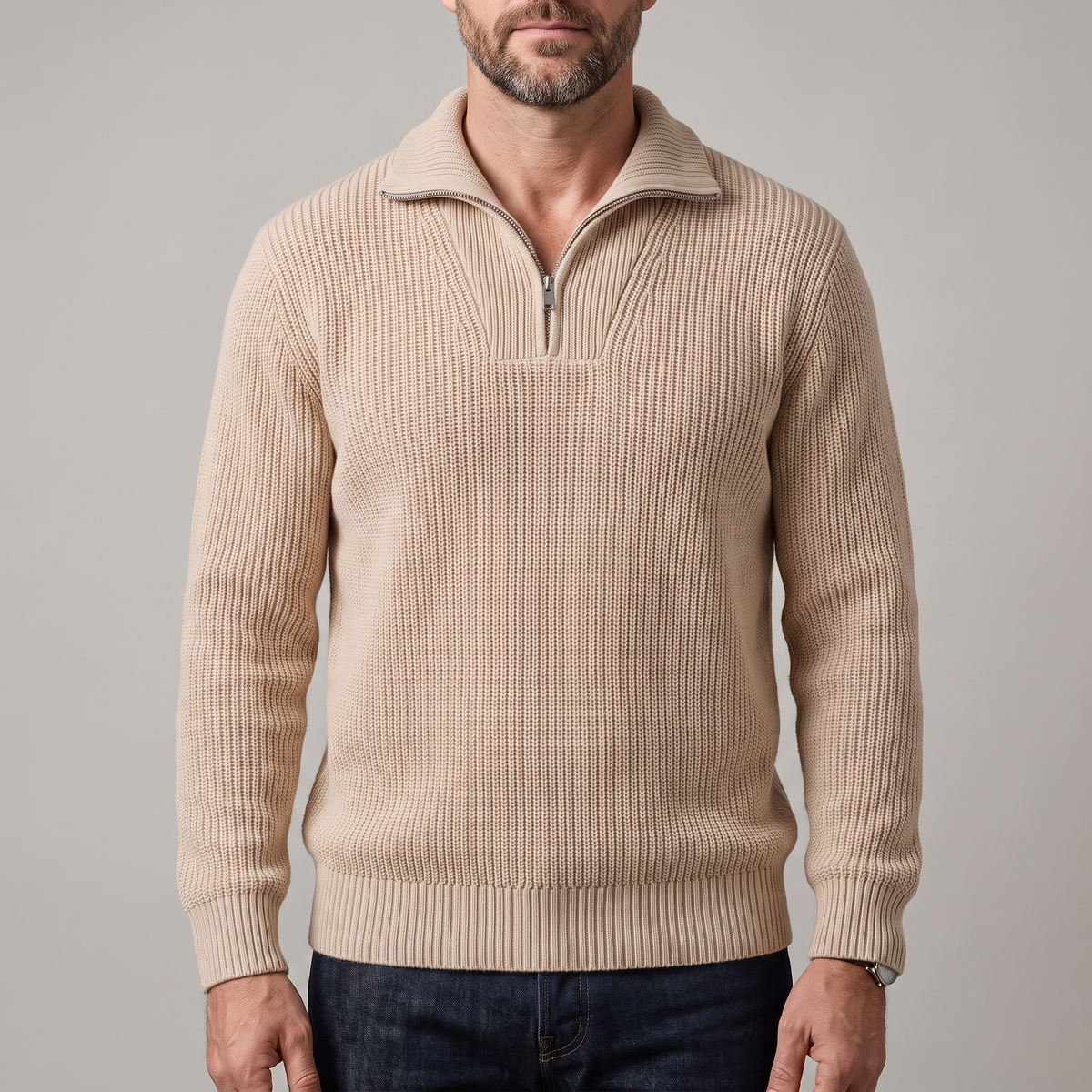Men's Textured Quarter-Zip Knit Sweater
