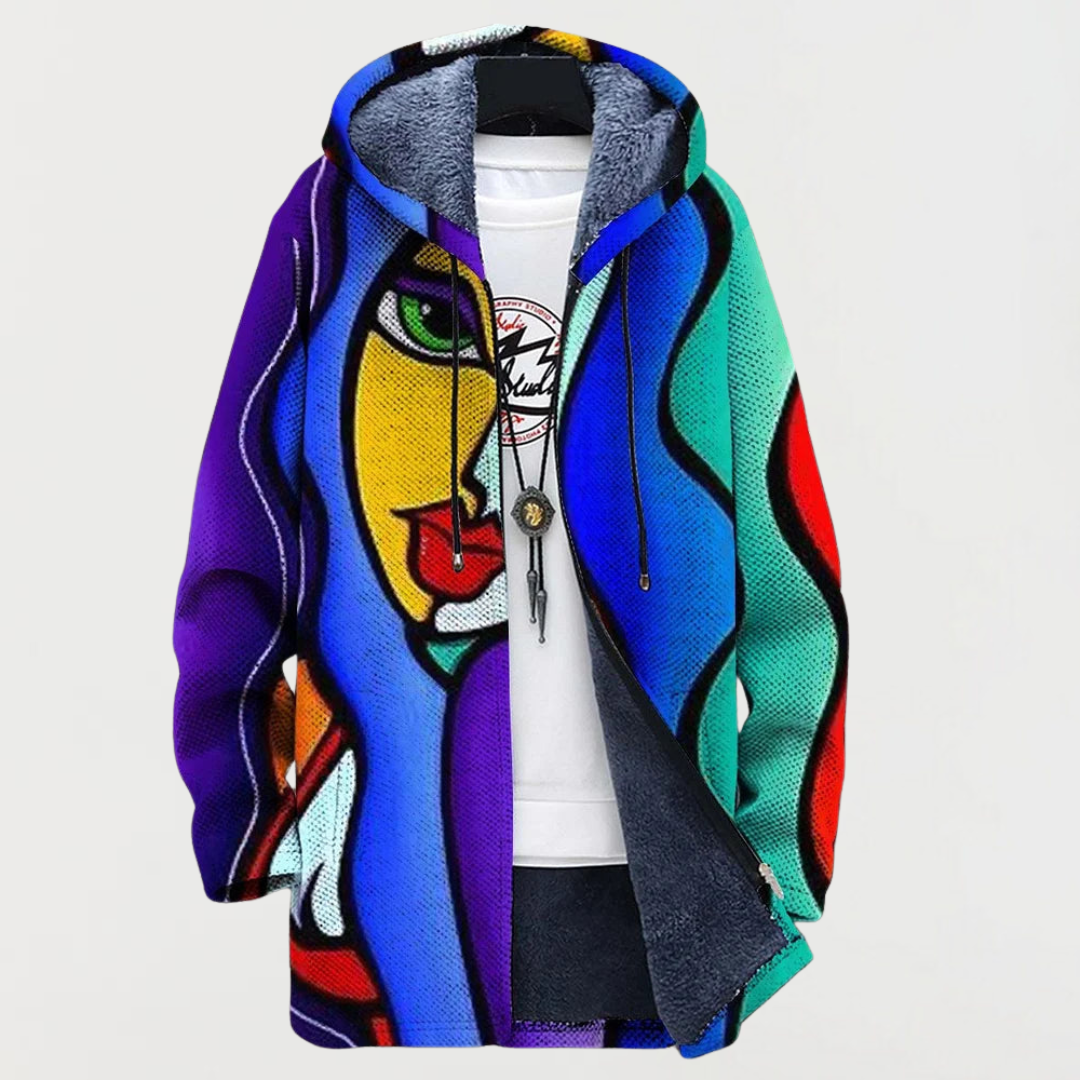 Manteau long à capuche, imprimé ethnique et doublure polaire pour homme
