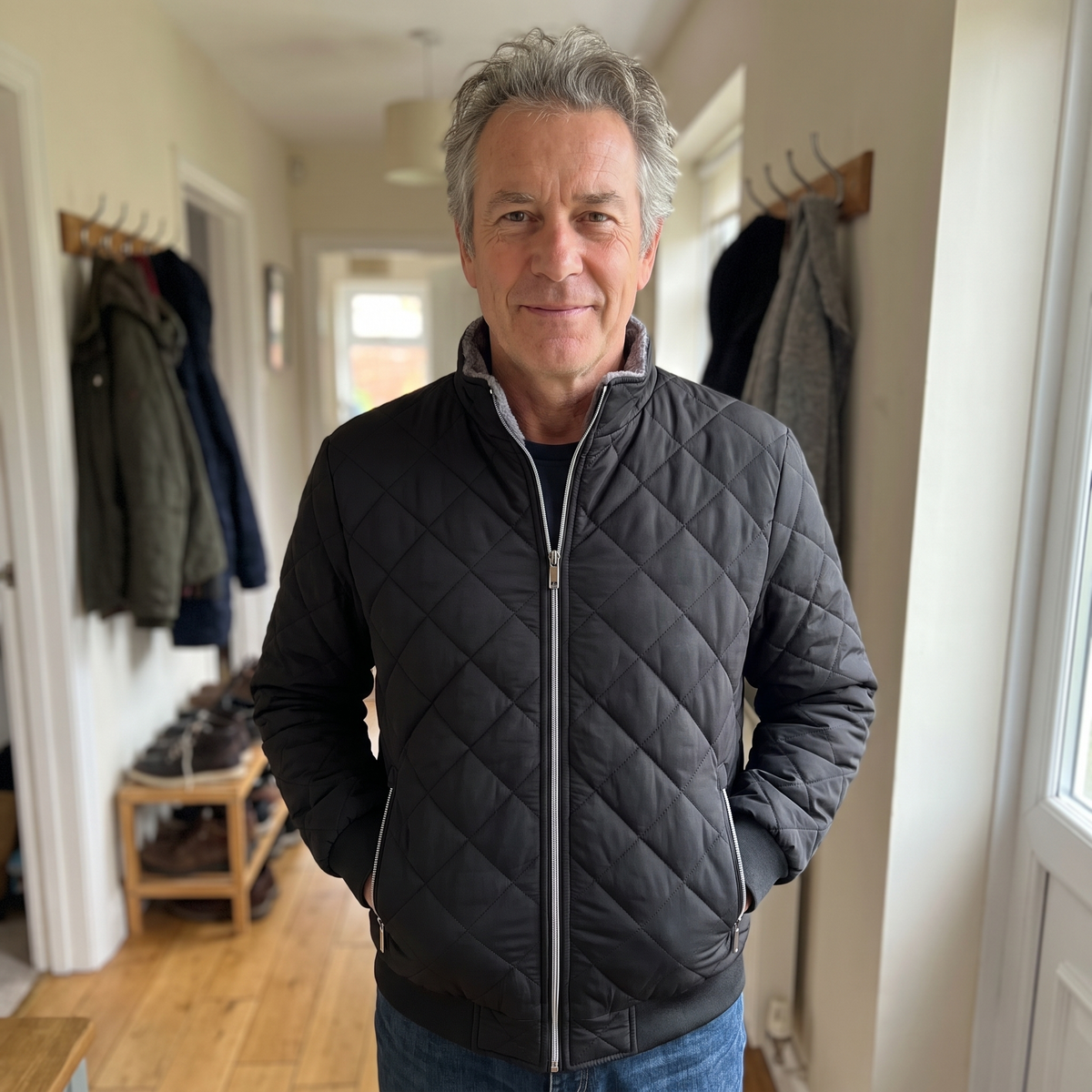 Men's Diamond Quilted Zip-Up Bomber Jacket