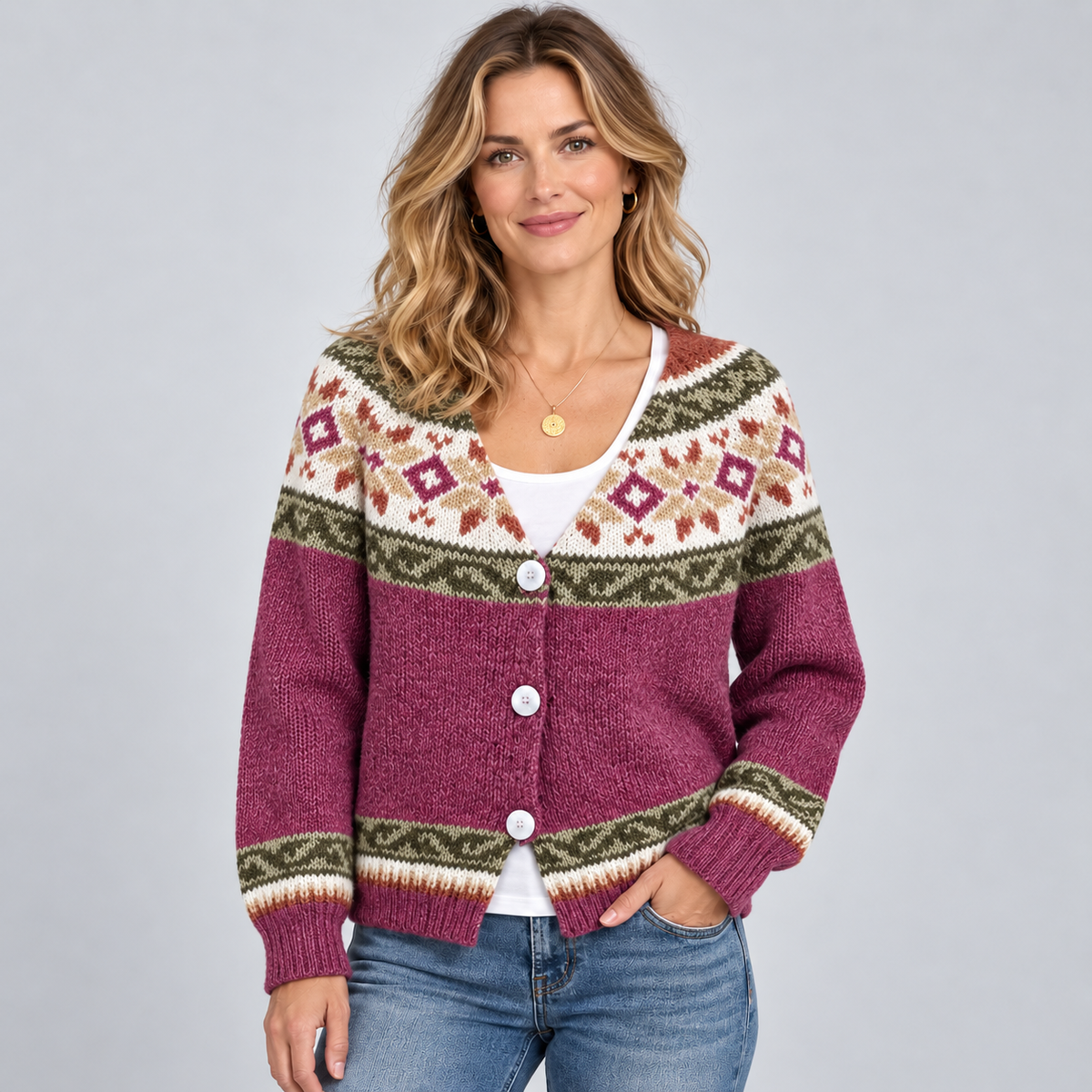 Women's Fair Isle Pattern Button-Front Cardigan