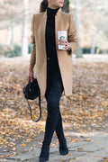 Women's longline open front blazer coat with notched lapels and long sleeves