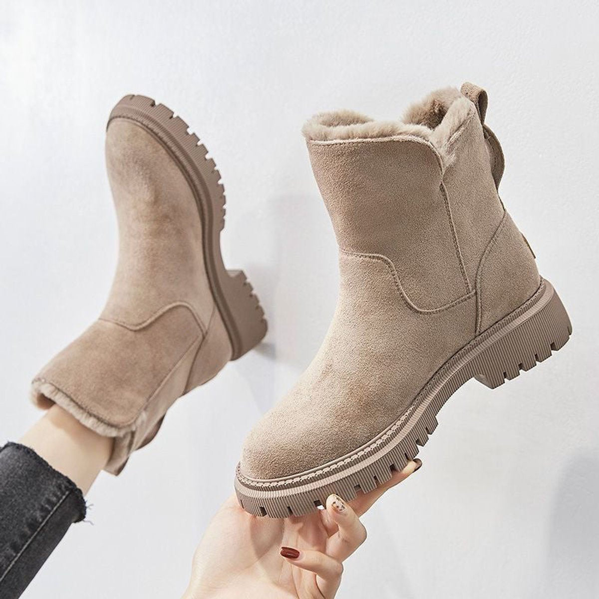 Women’s Slip-On Plush Lined Chunky Sole Winter Ankle Boots