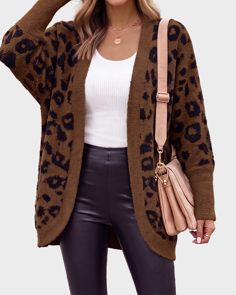 Women's long-sleeve leopard print open-front cardigan