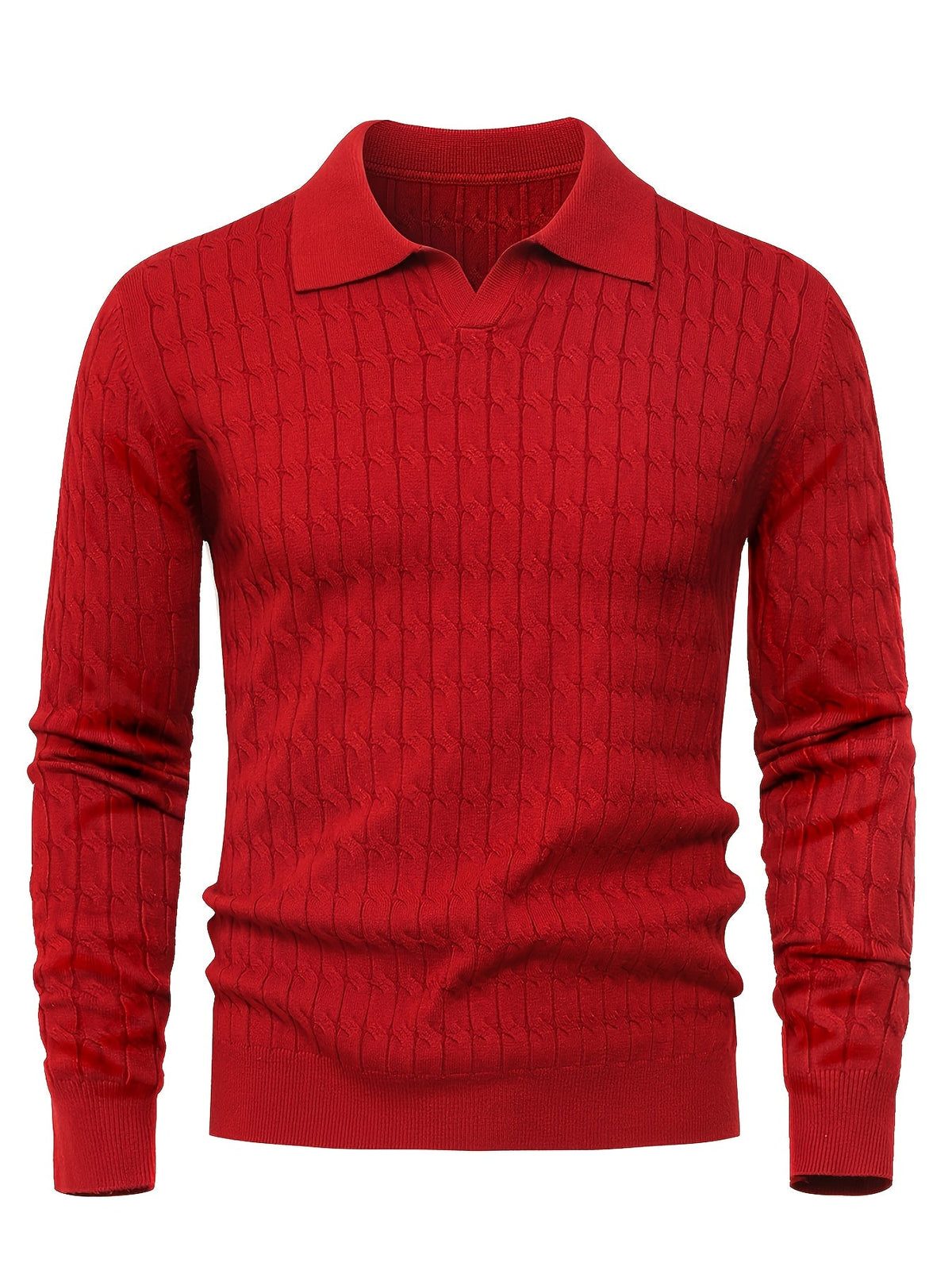 Men's long-sleeve cable knit polo sweater with Johnny collar