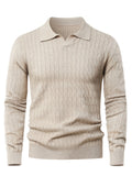 Men's long-sleeve cable knit polo sweater with Johnny collar