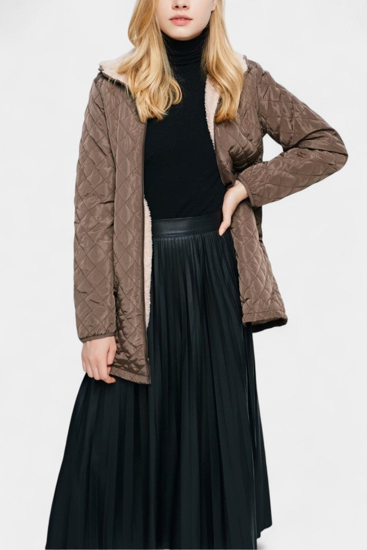 Women’s Diamond Quilted Plush Lined Hooded Zip Coat