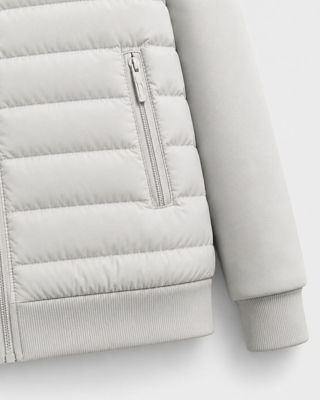 Men's quilted hooded zip jacket with long sleeves and front zip pockets