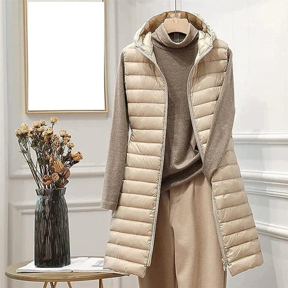 Women's Lightweight Hooded Longline Quilted Gilet